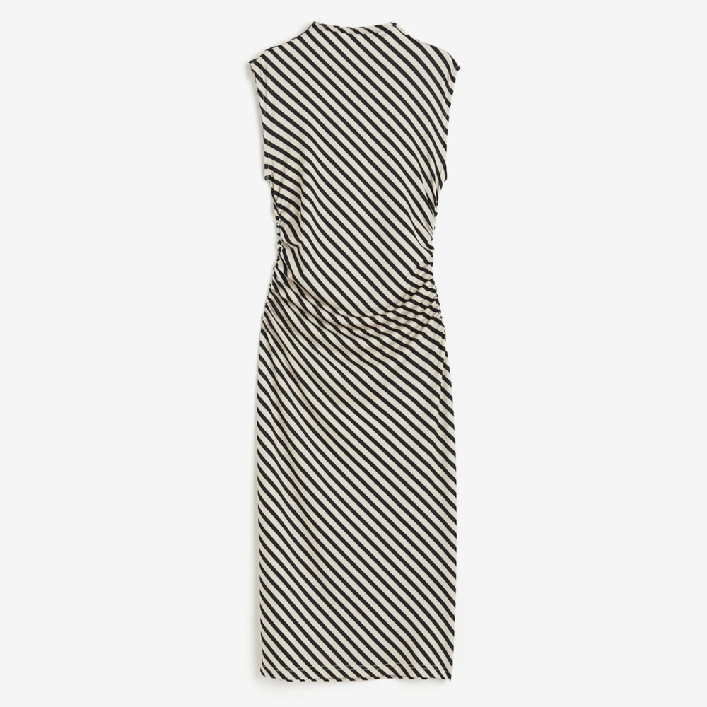 H&M Black & White Diagonal Striped Sleeveless Midi Dress Medium - Picture 2 of 7